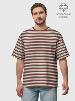 Мужская футболка оверсайз хлопок / Полоска Ретро brown
