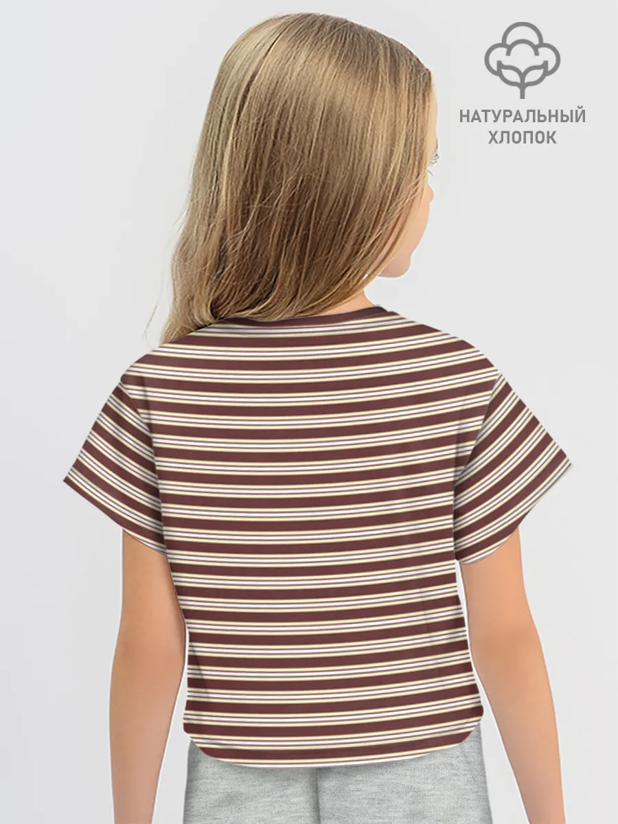 Футболка для девочки укороченная оверсайз хлопок / Полоска Retro_brown