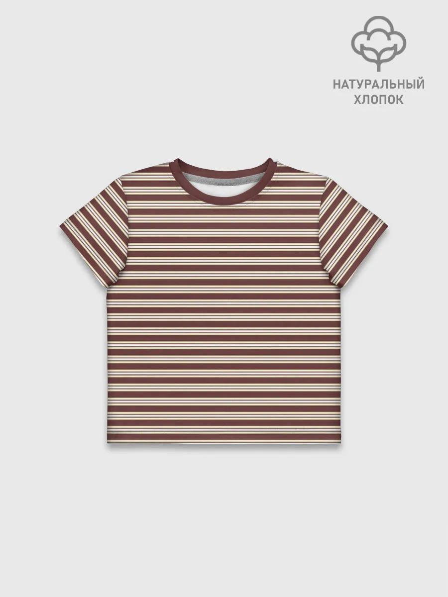 Футболка для девочки укороченная оверсайз хлопок / Полоска Retro_brown