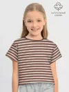 Футболка для девочки укороченная оверсайз хлопок / Полоска Retro_brown