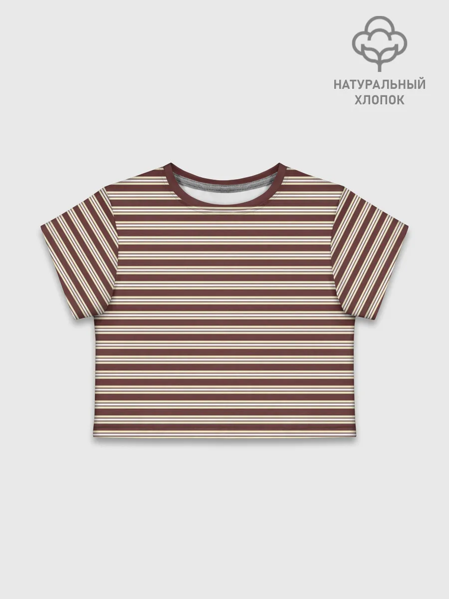 Футболка для девочки укороченная базовая хлопок / Полоска Retro_brown
