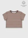 Футболка для девочки укороченная базовая хлопок / Полоска Retro_brown