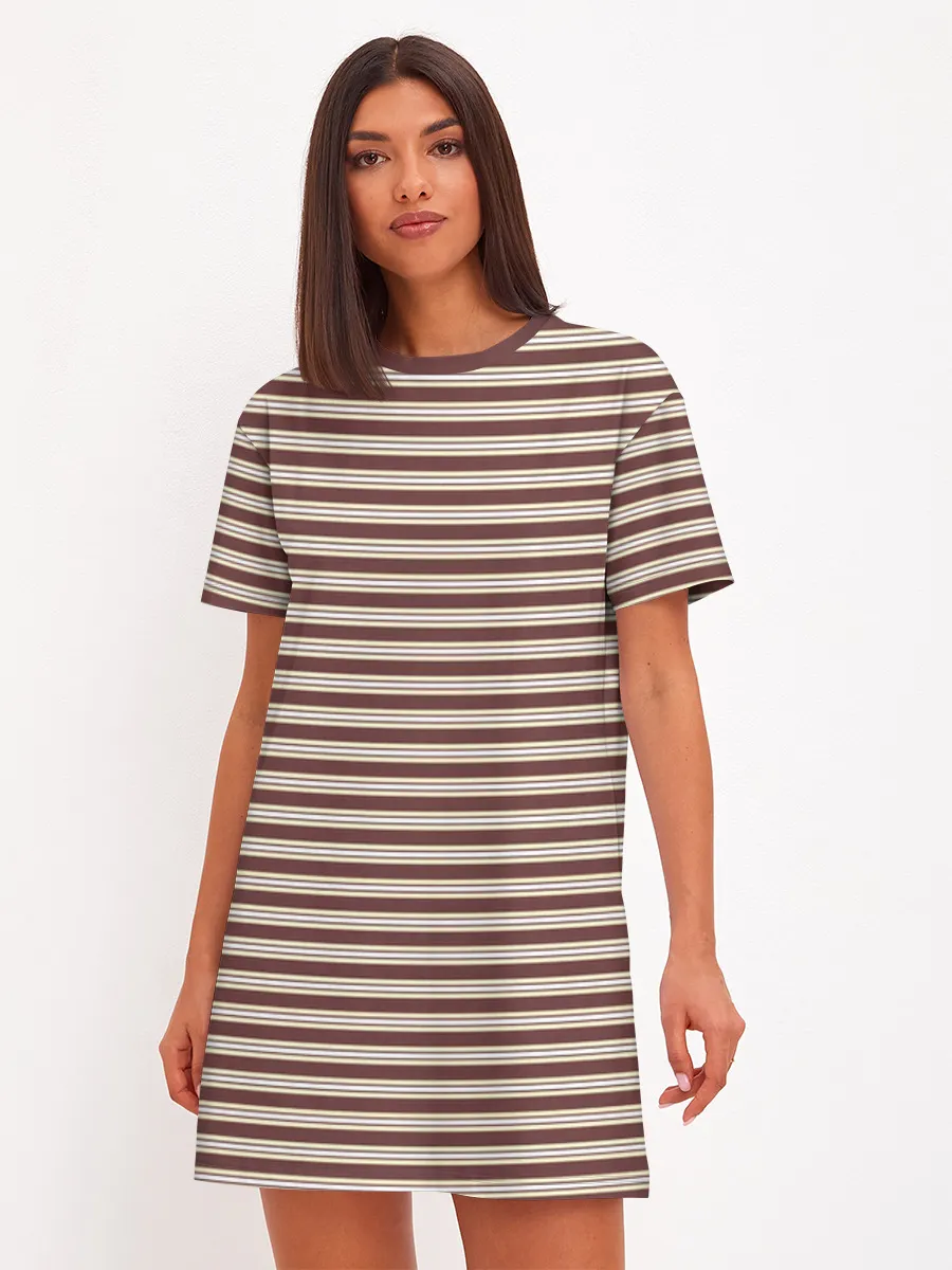 Женское платье хлопок / Полоска Retro_brown