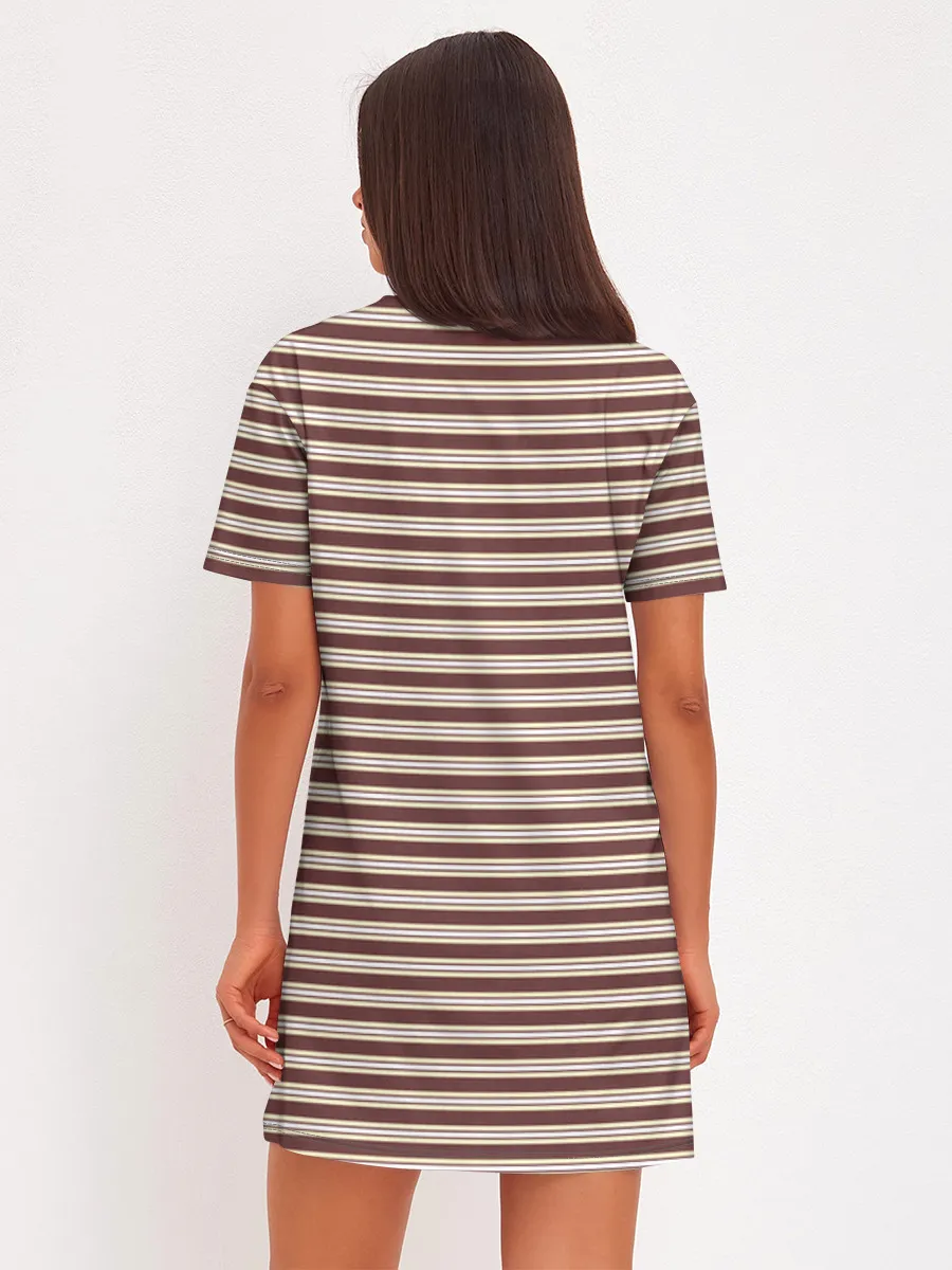 Женское платье хлопок / Полоска Retro_brown