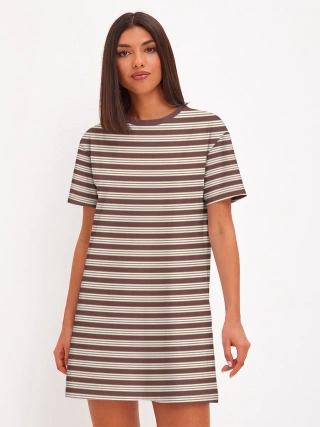 Женское платье хлопок / Полоска Ретро brown