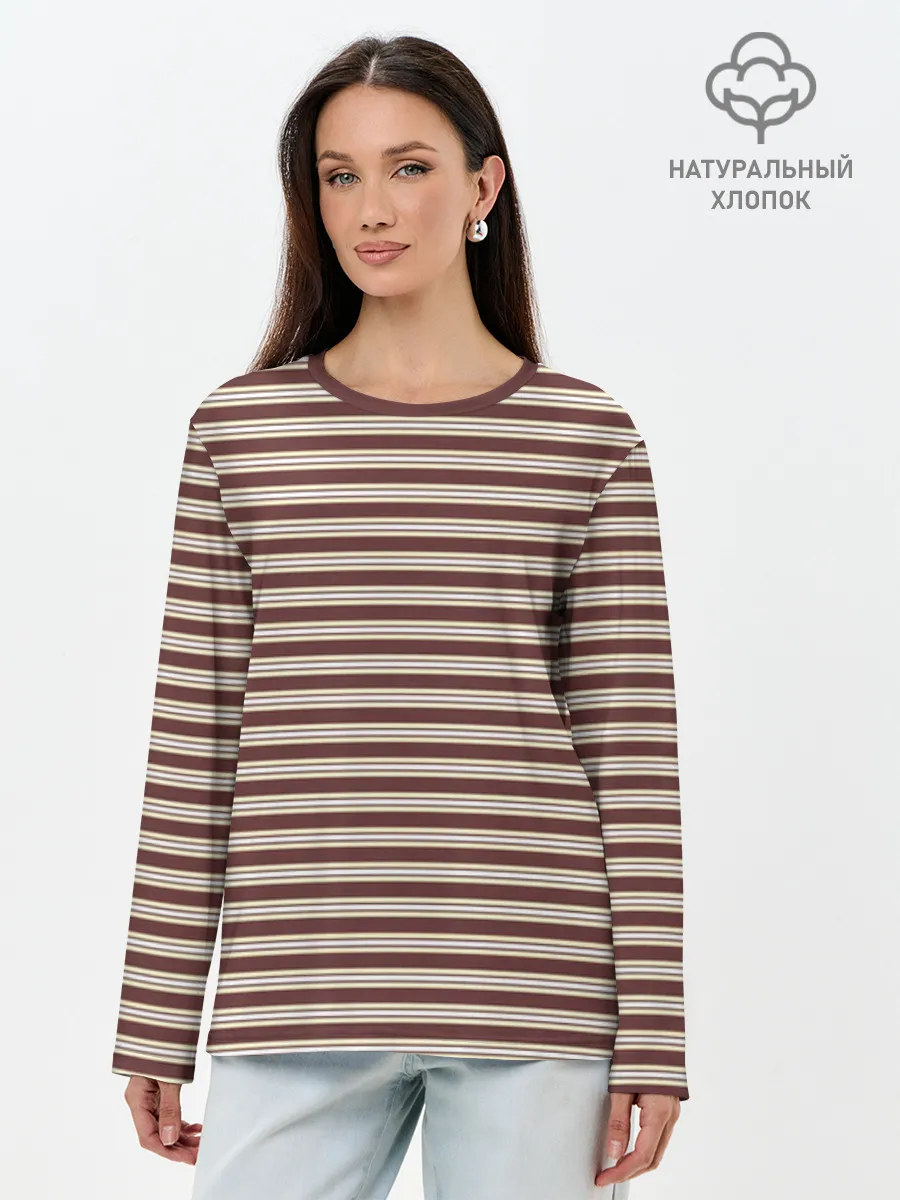 Лонгслив женский. Хлопок / Полоска Ретро brown
