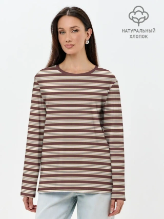 Лонгслив женский. Хлопок / Полоска Ретро brown