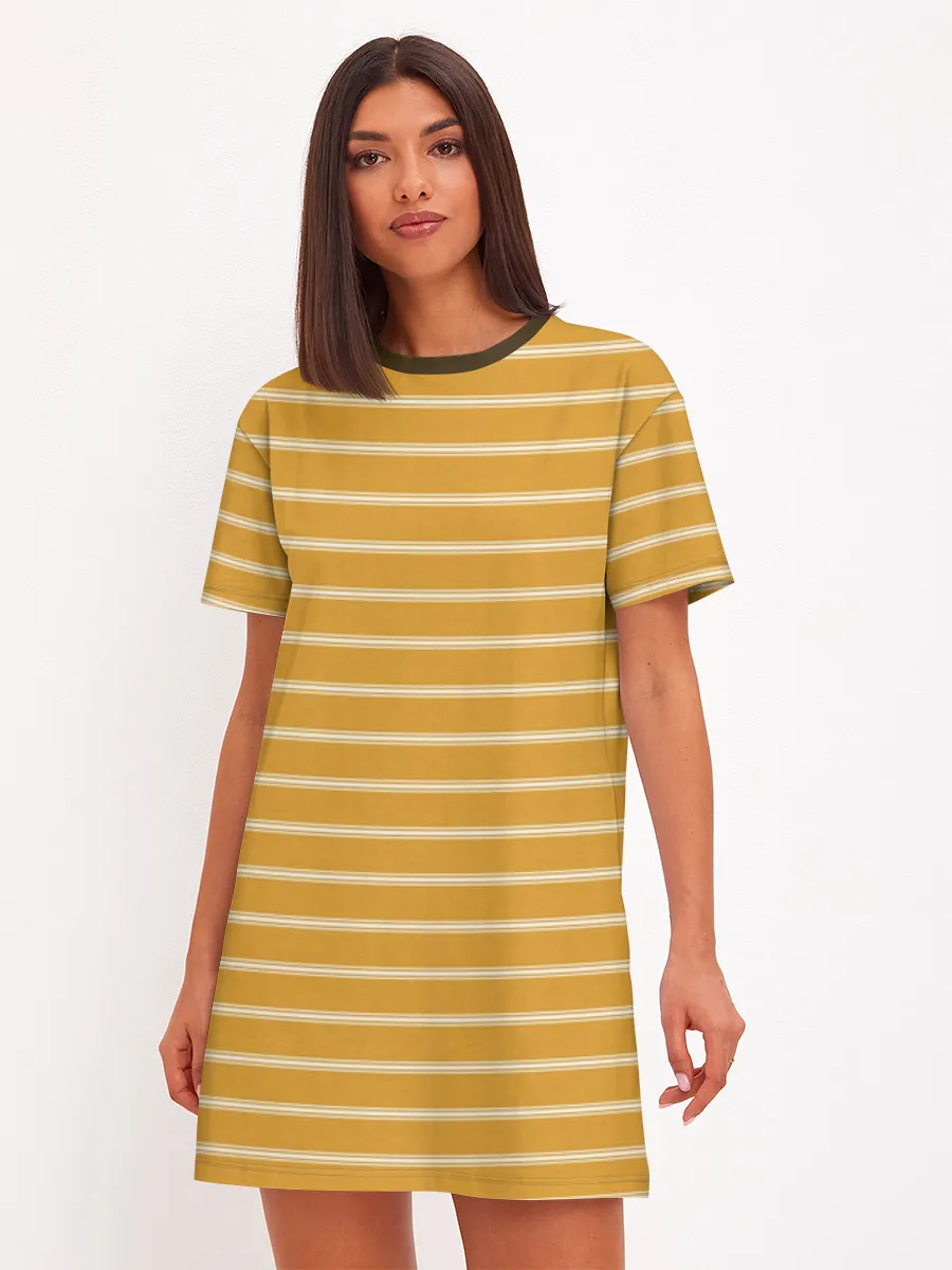 Женское платье хлопок / Полоска Ретро жёлтая