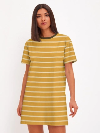 Женское платье хлопок / Полоска Ретро жёлтая