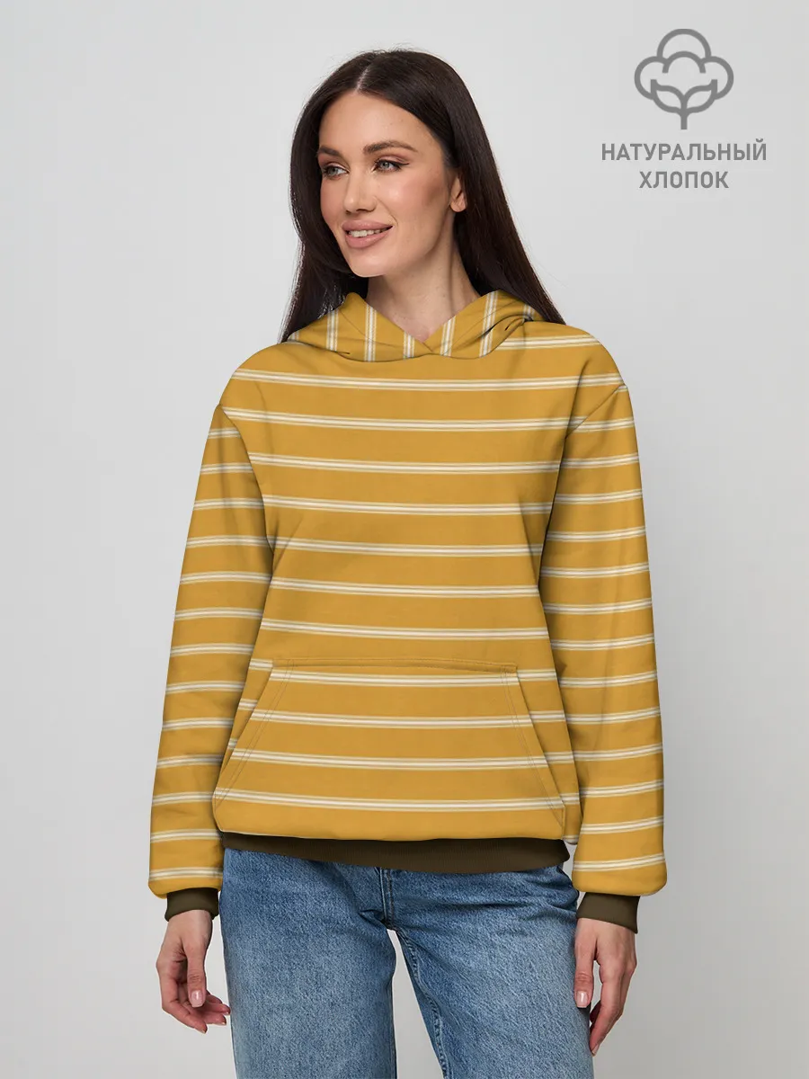 Худи женский база хлопок / Полоска Ретро жёлтая