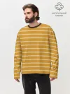Мужской лонгслив оверсайз хлопок / Полоска Ретро жёлтая