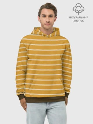 Худи мужской база хлопок / Полоска Ретро жёлтая