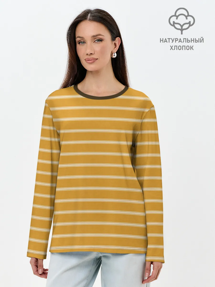 Лонгслив женский. Хлопок / Полоска Ретро жёлтая
