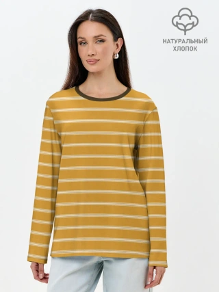 Лонгслив женский. Хлопок / Полоска Ретро жёлтая