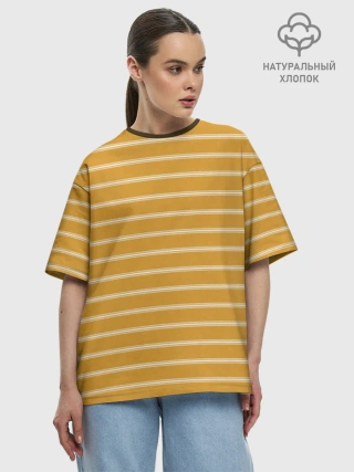 Футболка женская оверсайз премиум / Полоска Ретро жёлтая
