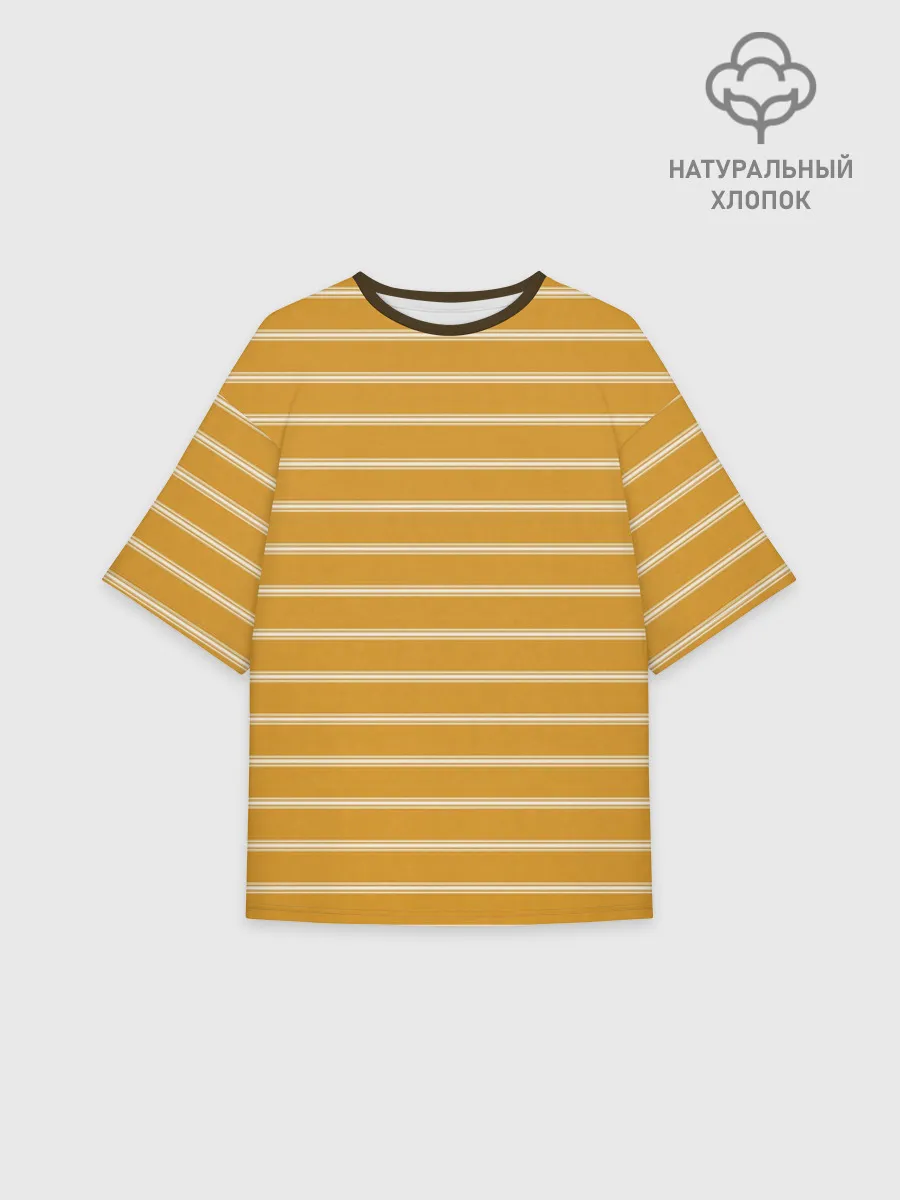 Женская футболка оверсайз хлопок / Полоска Ретро жёлтая