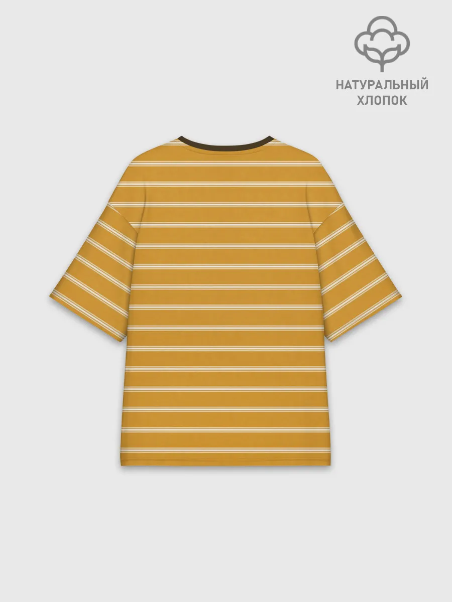 Женская футболка оверсайз хлопок / Полоска Ретро жёлтая