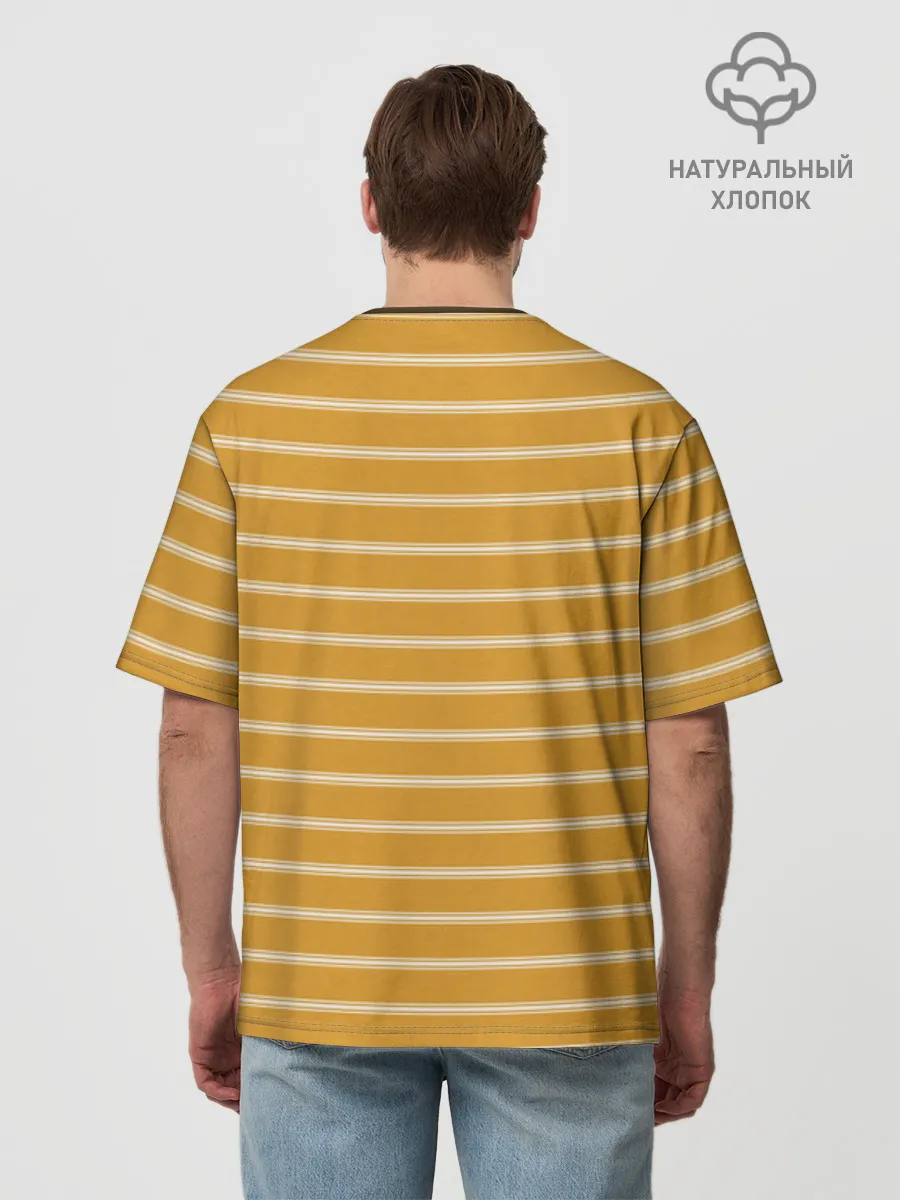 Мужская футболка оверсайз хлопок / Полоска Ретро жёлтая