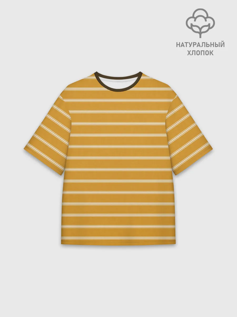 Мужская футболка оверсайз хлопок / Полоска Ретро жёлтая