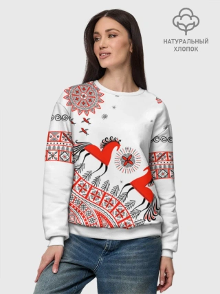 Женский свитшот базовый хлопок / Мезенская роспись Horse