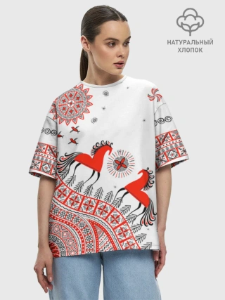 Футболка женская оверсайз премиум / Мезенская роспись Horse