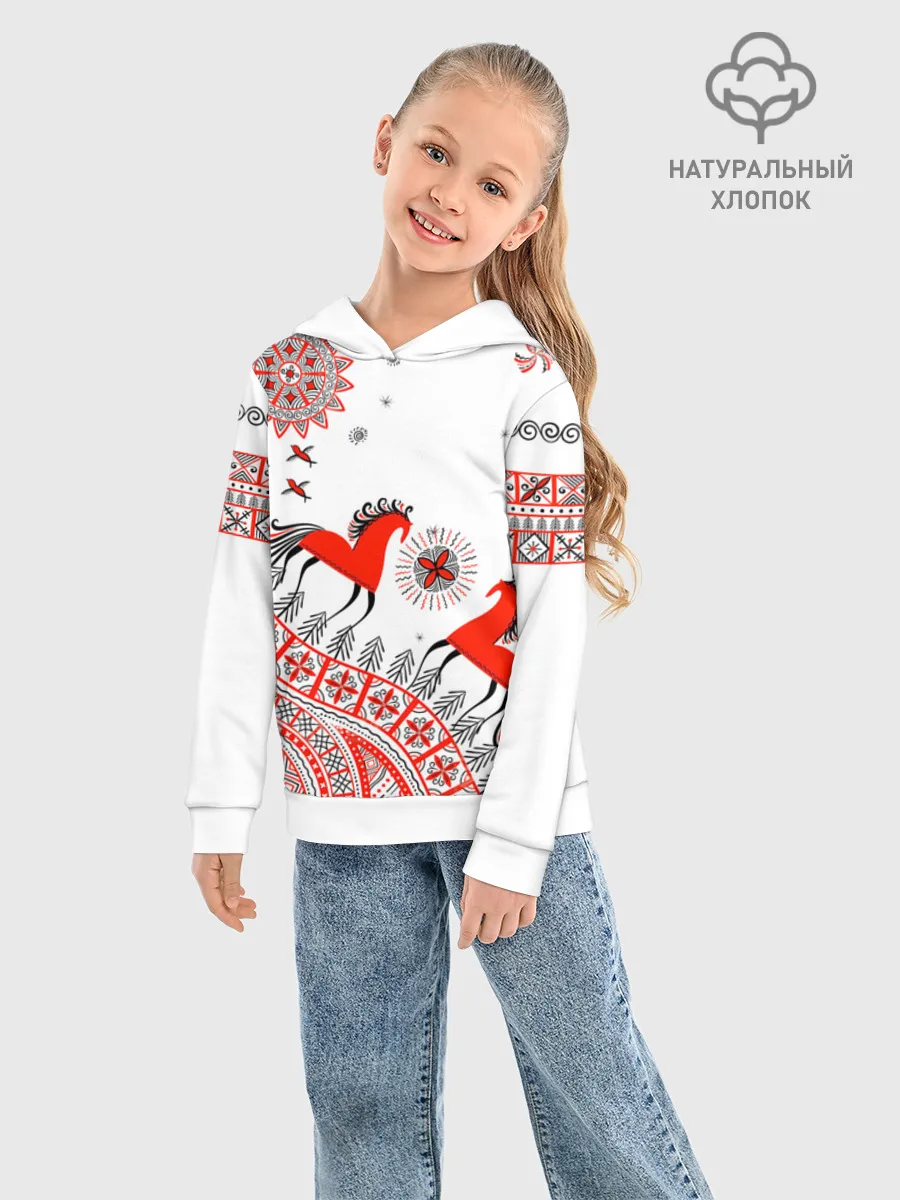 Детское худи хлопок / Мезенская роспись Horse Kids