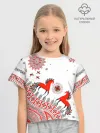 Футболка для девочки укороченная оверсайз хлопок / Мезенская роспись Horse Kids