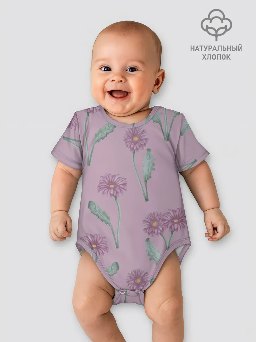 Детское боди / Розовые герберы на розовом фоне