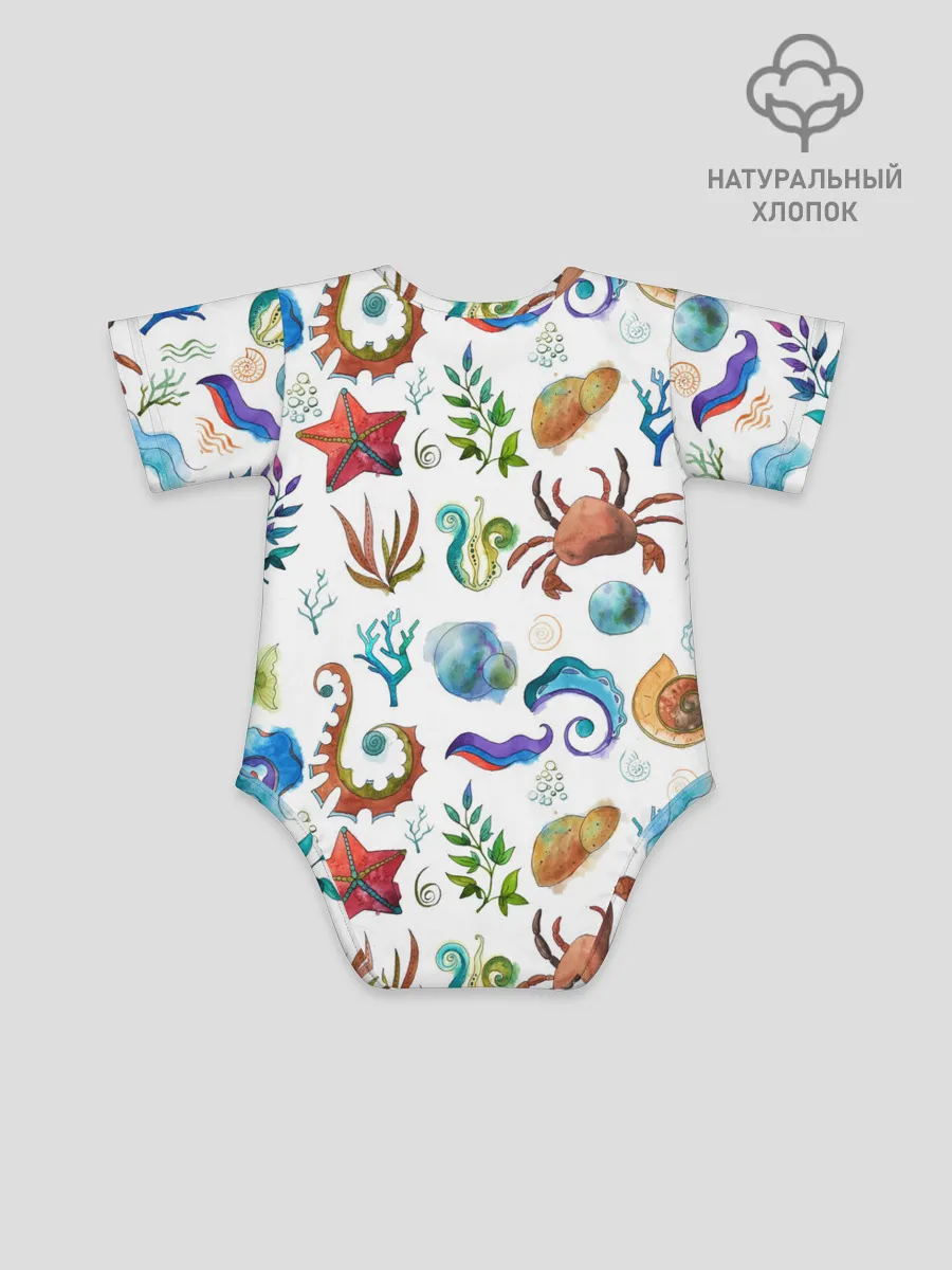 Детское боди / Морской паттерн с крабами и водорослями