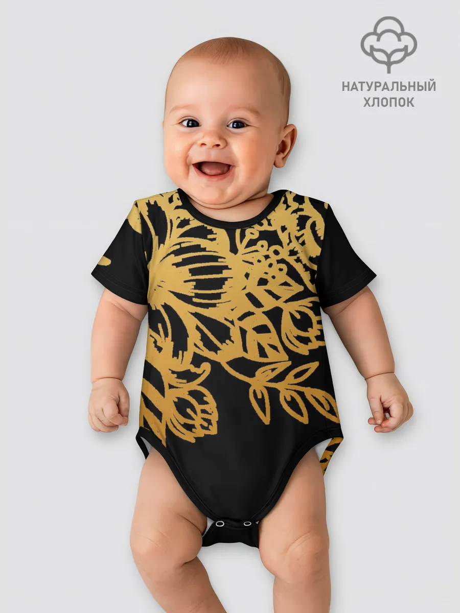 Детское боди / Золотые цветы на белом