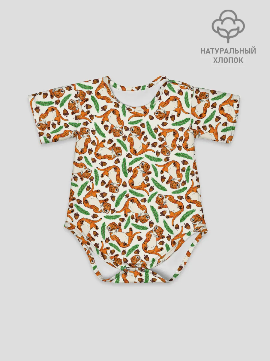 Детское боди / Тигрята, еловые ветки и желуди