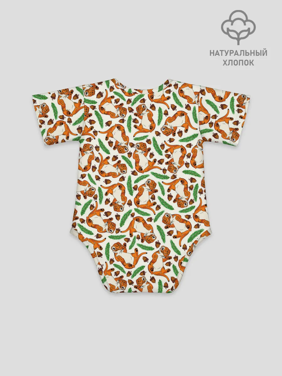 Детское боди / Тигрята, еловые ветки и желуди