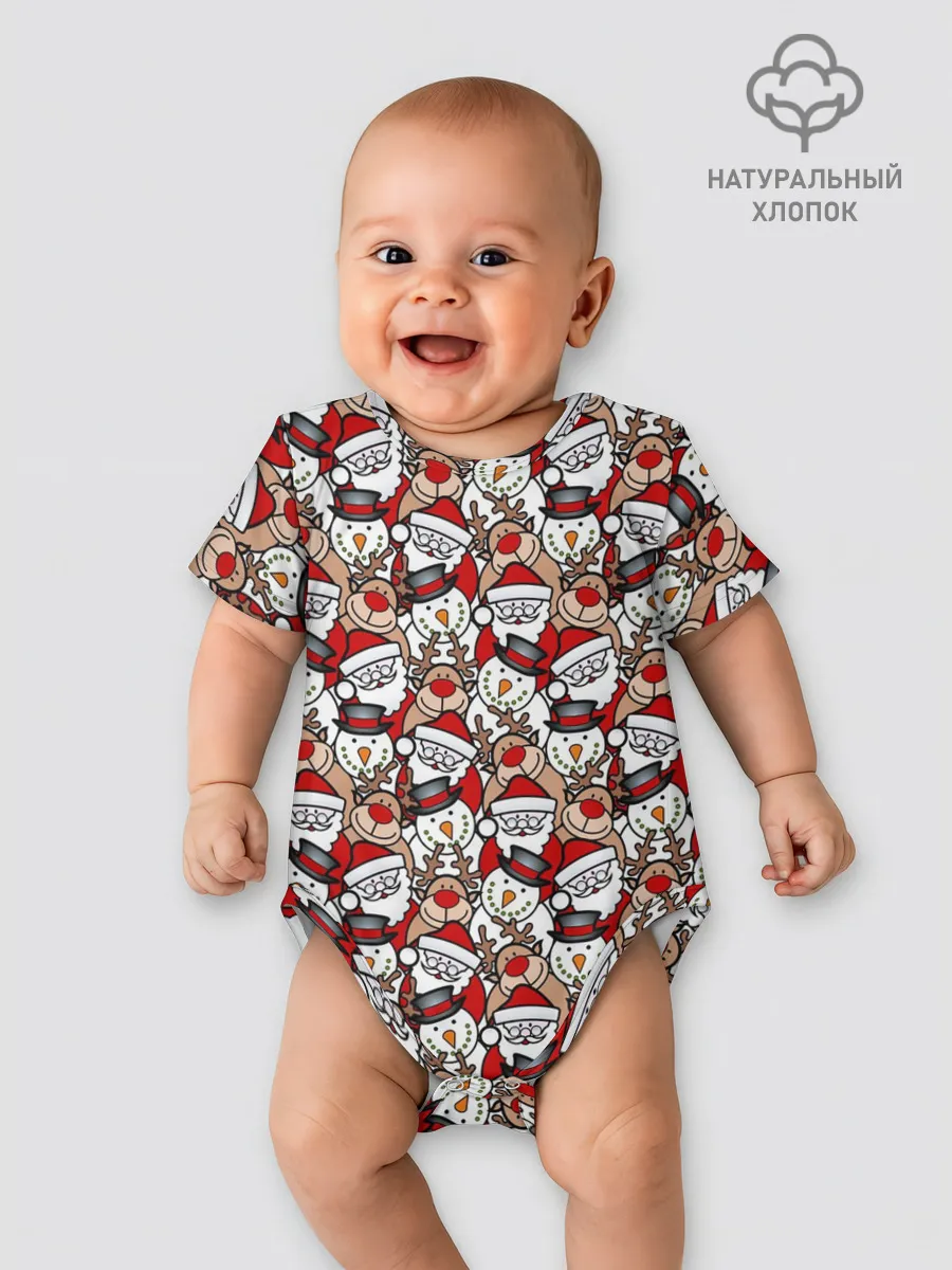 Детское боди / Дед Мороз, Снеговик, Олень