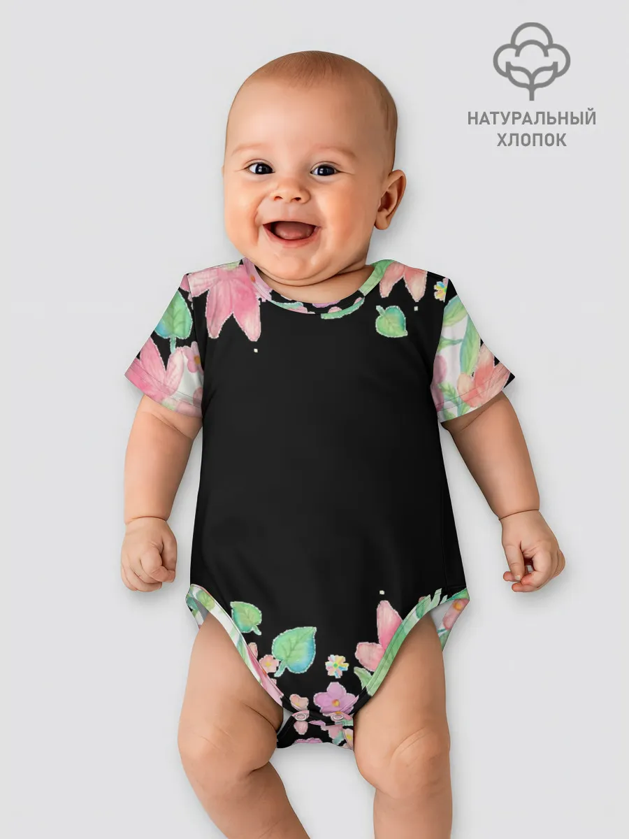 Детское боди / Рамка из розовых и зеленых листьев