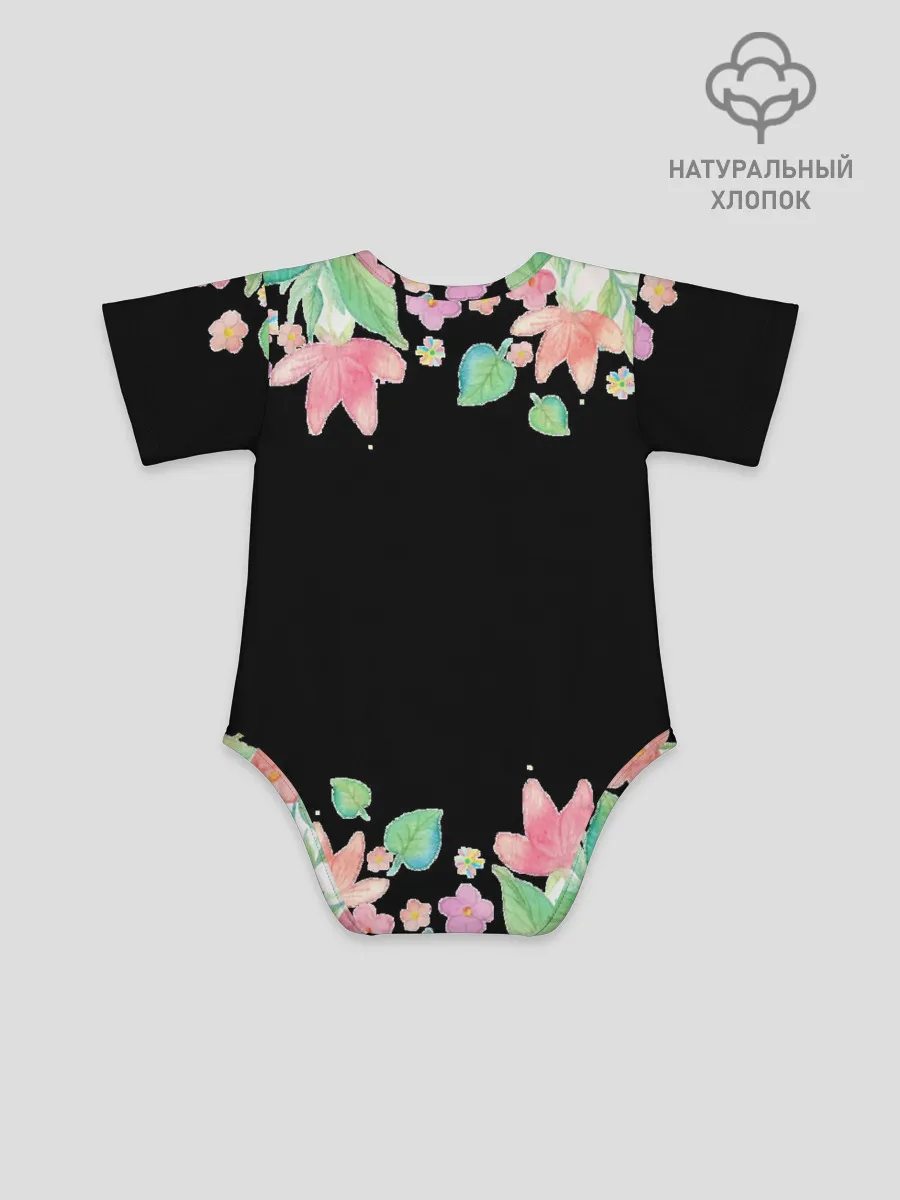 Детское боди / Рамка из розовых и зеленых листьев