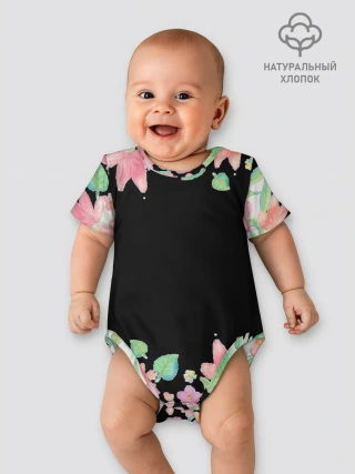 Детское боди / Рамка из розовых и зеленых листьев