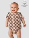 Детское боди / Коричневые и бежевые квадраты с линями