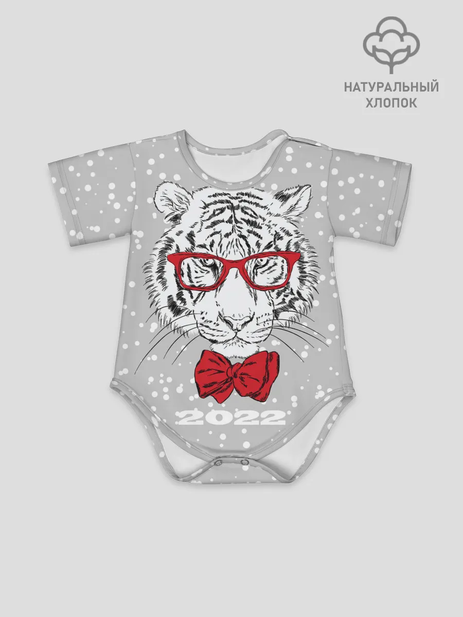 Детское боди / Белый тигр с красным бантом