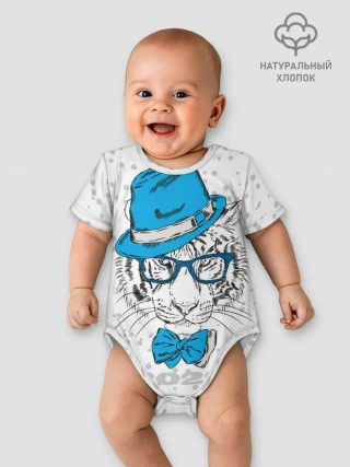 Детское боди / Белый тигр в синей шляпе