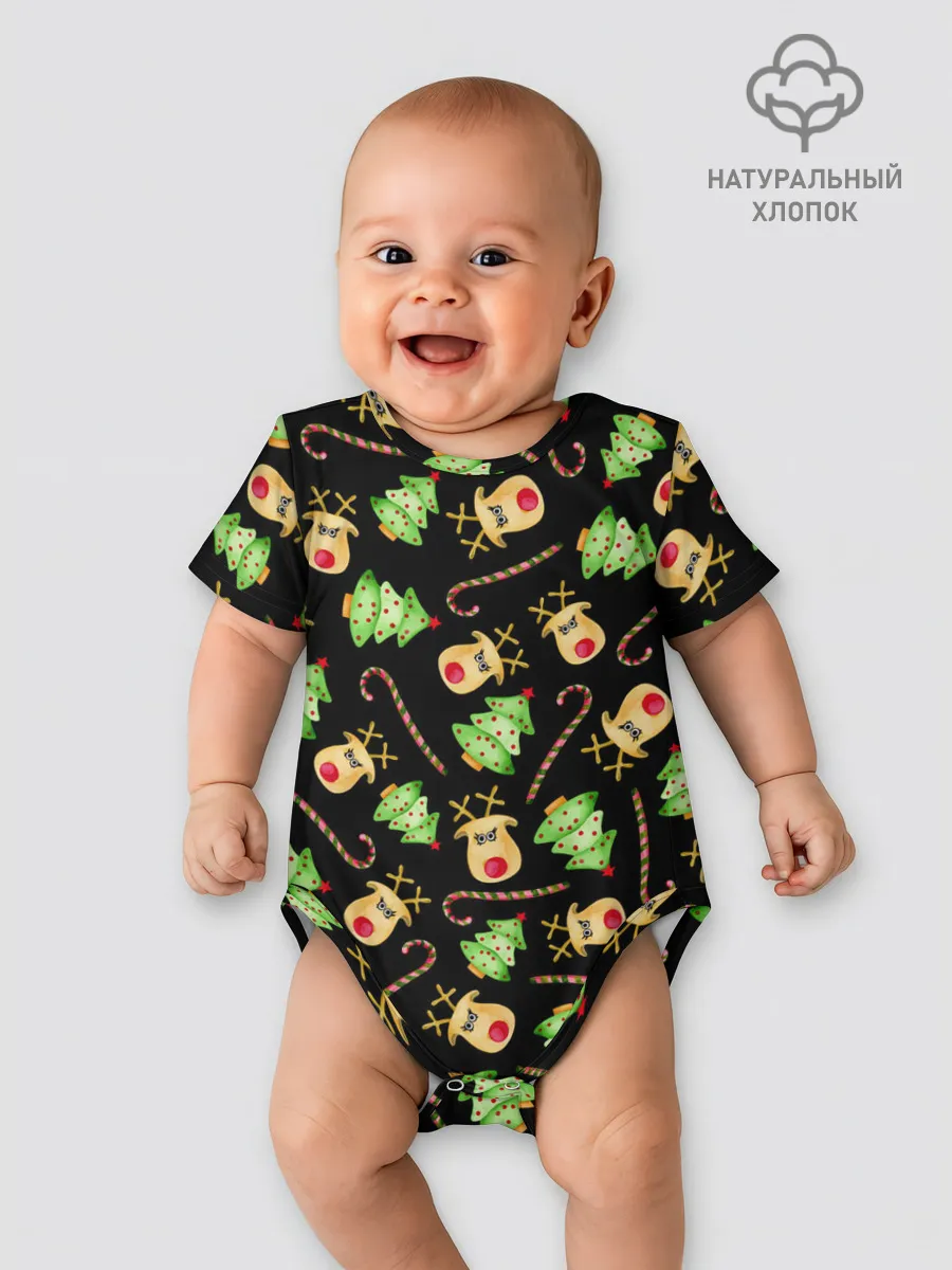 Детское боди / Олени, елки и карамель