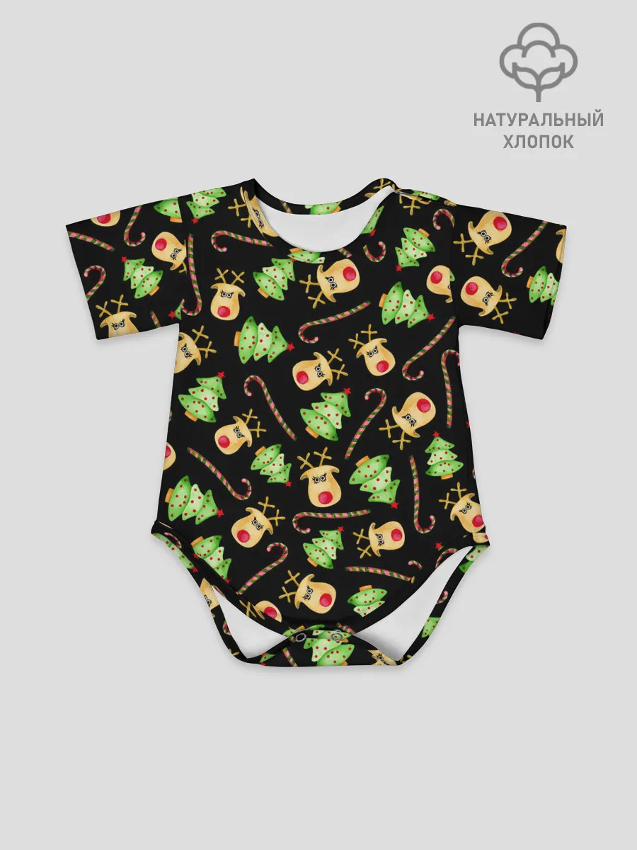 Детское боди / Олени, елки и карамель