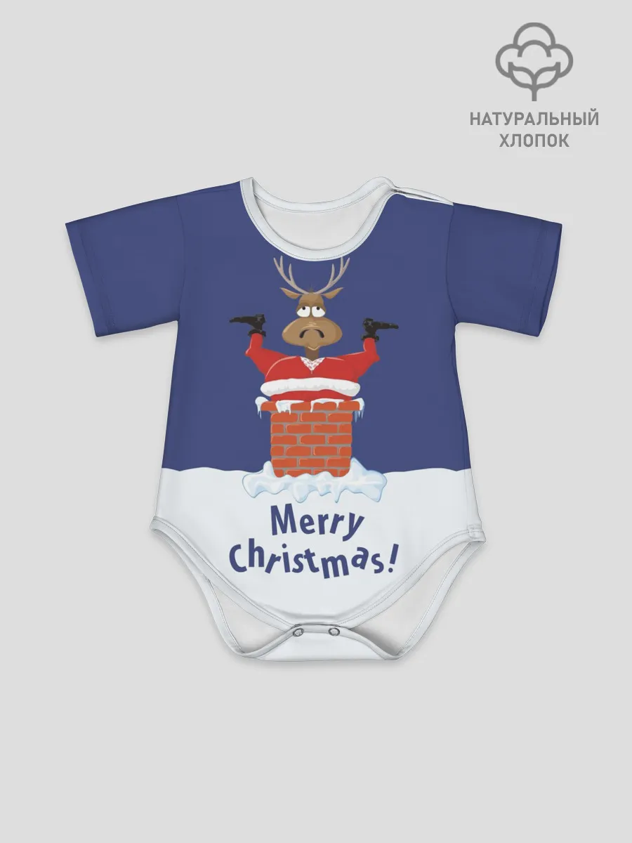 Детское боди / Санта в трубе с Оленем