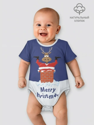 Детское боди / Санта в трубе с Оленем