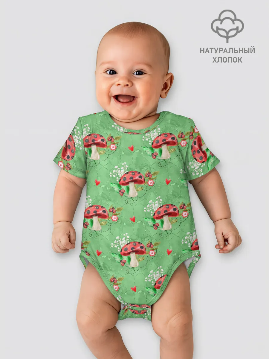 Детское боди / Грибы Мухоморы паттерн