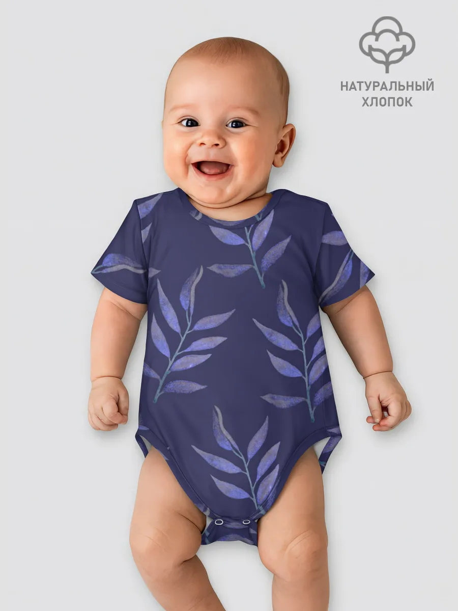 Детское боди / Листья на темно синем фоне