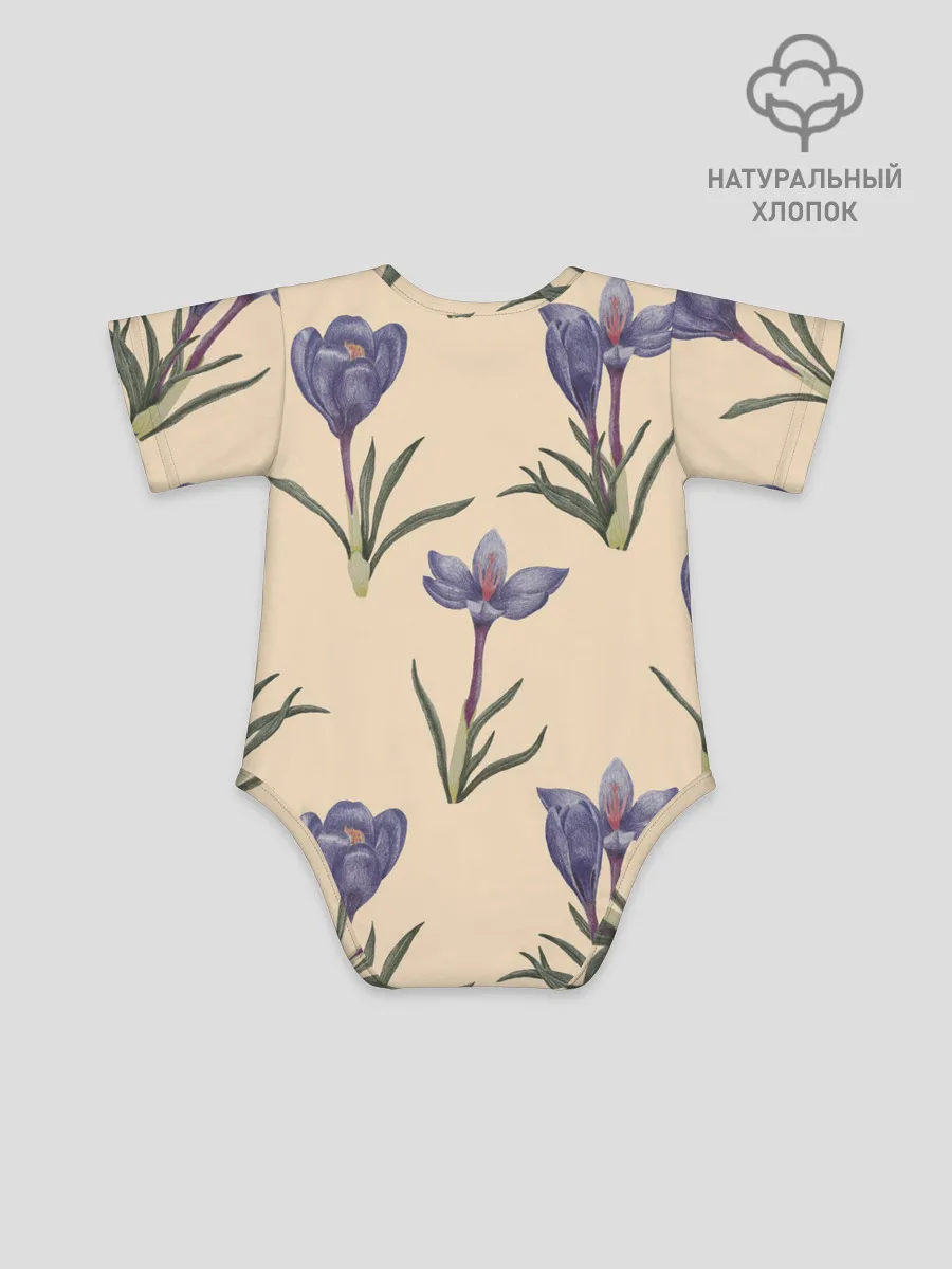 Детское боди / Цветы шафрана на бежевом фоне