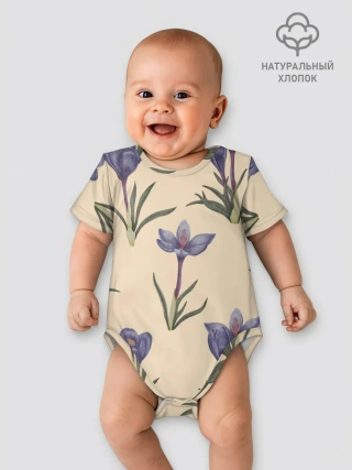 Детское боди / Цветы шафрана на бежевом фоне
