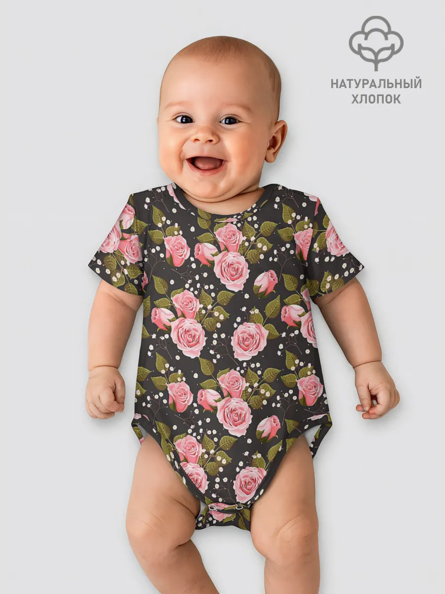 Детское боди / Яркие розовые розы