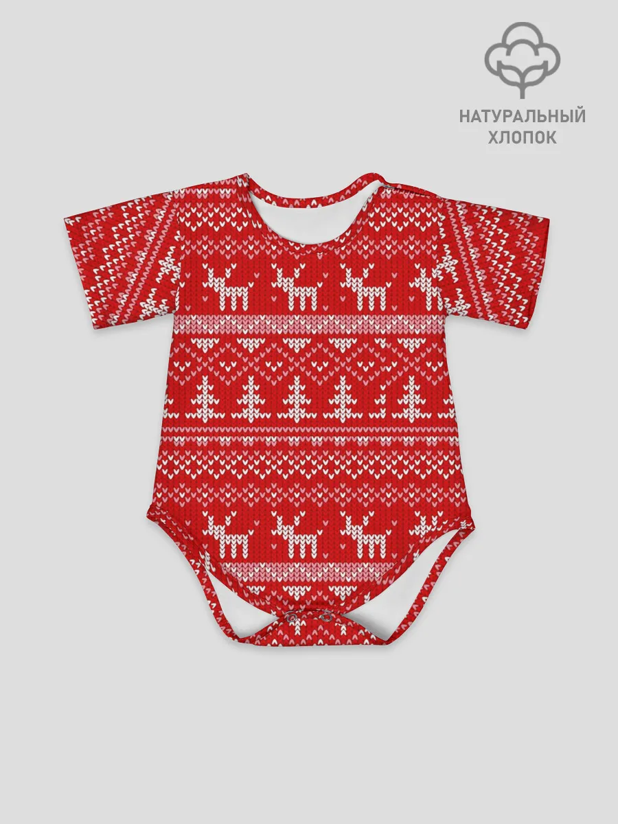 Детское боди / Новогодний узор с оленями и елкой