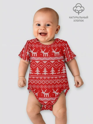 Детское боди / Новогодний узор с оленями и елкой